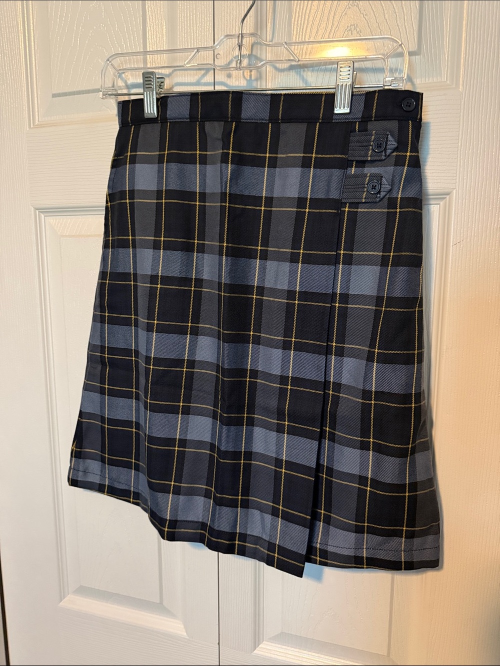 Lands' End Black and Gray Plaid Pleated Mini Skirt
